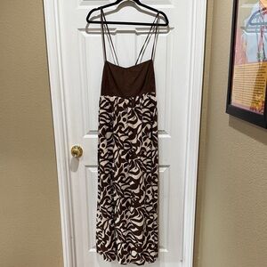 Abercrombie & Fitch Brown and Cream Spaghetti-Strap Maxi Dress